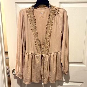 Beige Lace Trim Cardigan